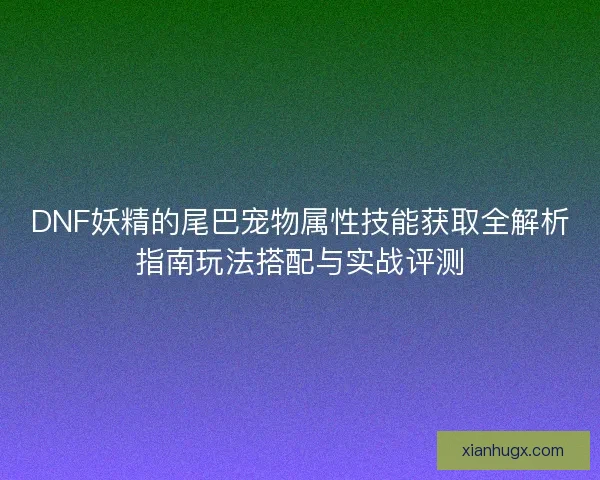 DNF妖精的尾巴宠物属性技能获取全解析指南玩法搭配与实战评测